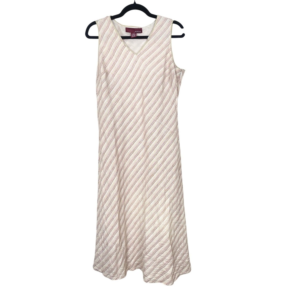 Y2K 90s Dress Sz XL Linen Blend Cottage Minimalist Sleeveless‎ Coastal Midi Boho